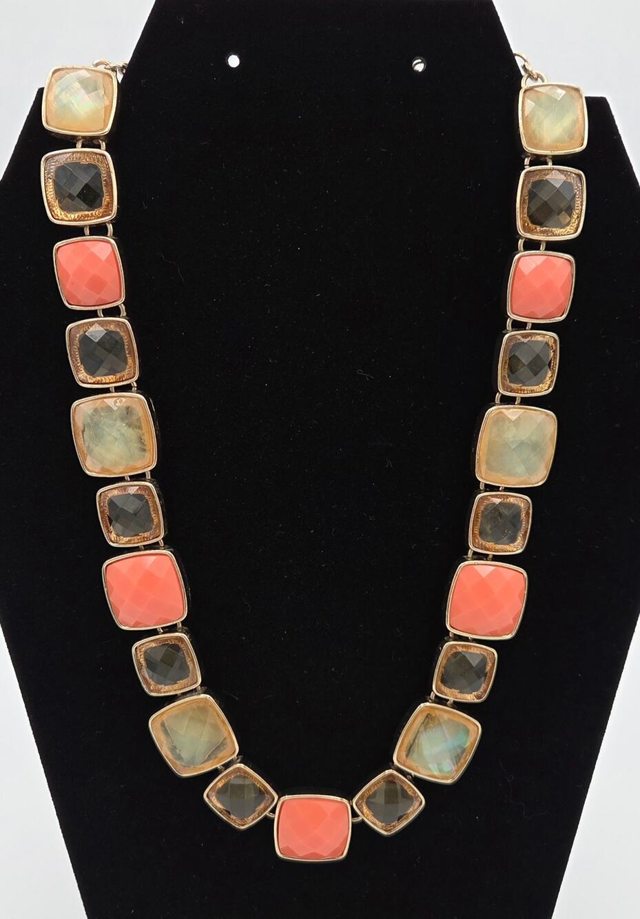 Anne Klein Signed Multi Color Cushion Cut Stone Necklace